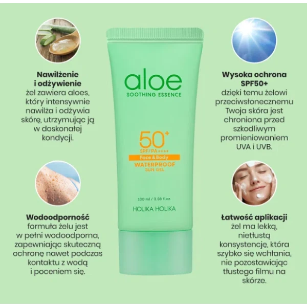 HOLIKA HOLIKA  Aloe Waterproof Sun Gel Żel do twarzy i ciała SPF50+ 100 ml