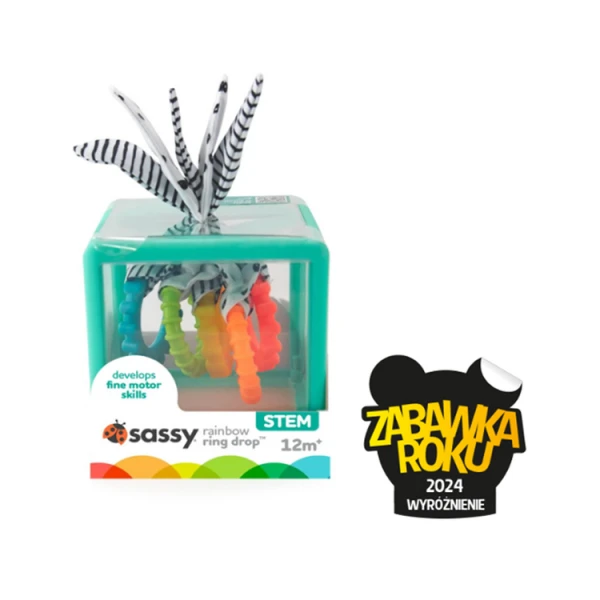 MANIPULACYJNA KOSTKA SENSORYCZNA Z KRĄŻKAMI MONTESSORI, SASSY