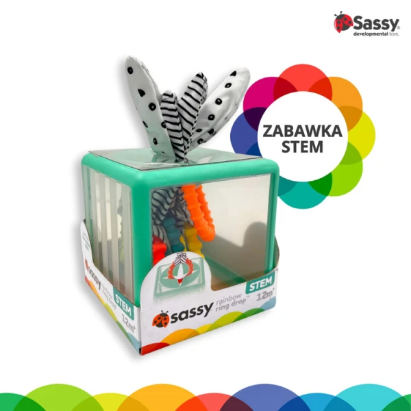 MANIPULACYJNA KOSTKA SENSORYCZNA Z KRĄŻKAMI MONTESSORI, SASSY