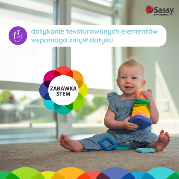 Zakręcona wieża z klocków – zabawka sensoryczna dla niemowląt i dzieci, Sassy