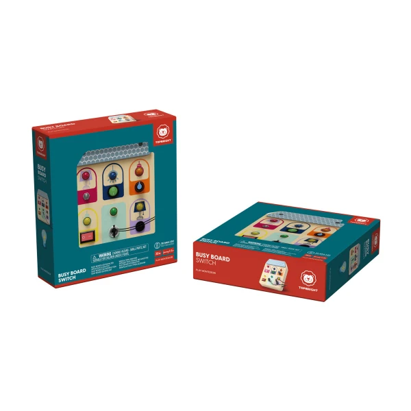 DREWNIANA TABLICA MANIPULACYJNA Z PRZEŁĄCZNIKAMI 36m+ TOPBRIGHT