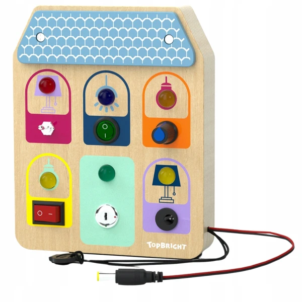 DREWNIANA TABLICA MANIPULACYJNA Z PRZEŁĄCZNIKAMI 36m+ TOPBRIGHT