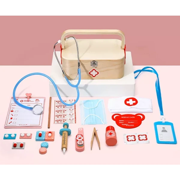 MAŁY LEKARZ DOKTOR ZESTAW DREWNIANY LEKARSKI DLA DZIECI STETOSKOP