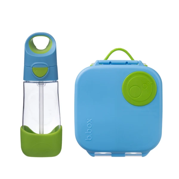 B.box Zestaw Mini Lunchbox + Butelka tritanowa ze słomką 450 ml, Ocean Breeze