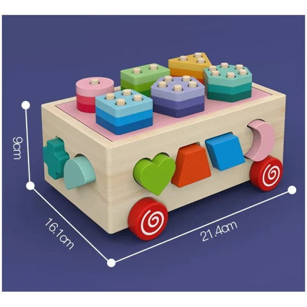 DREWNIANY SORTER KLOCKI Z KÓŁKAMI, MONTESSORI 