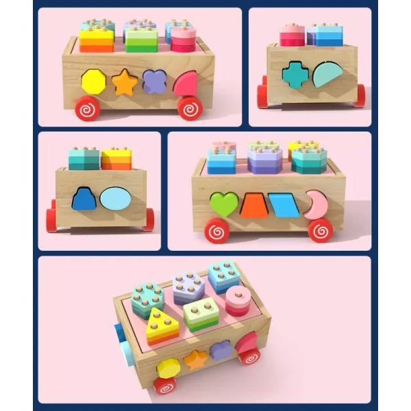DREWNIANY SORTER KLOCKI Z KÓŁKAMI, MONTESSORI 