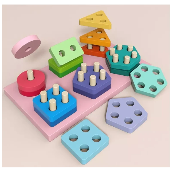 DREWNIANY SORTER KLOCKI Z KÓŁKAMI, MONTESSORI 