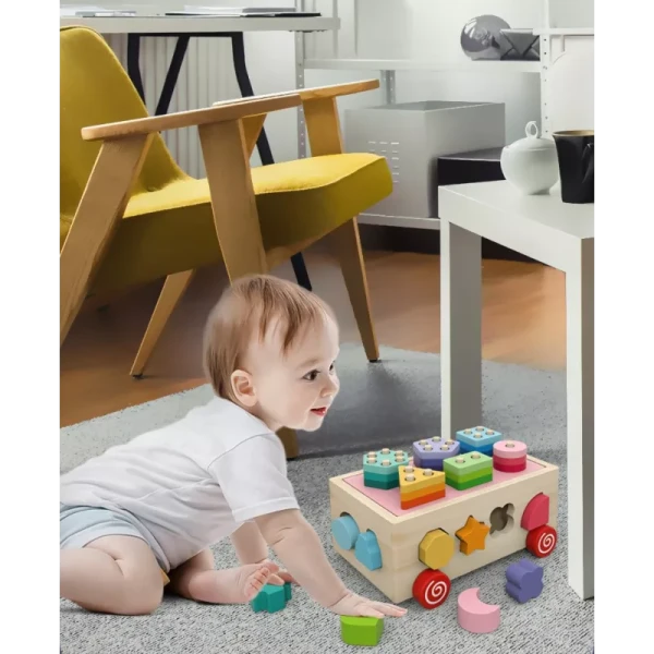 DREWNIANY SORTER KLOCKI Z KÓŁKAMI, MONTESSORI 