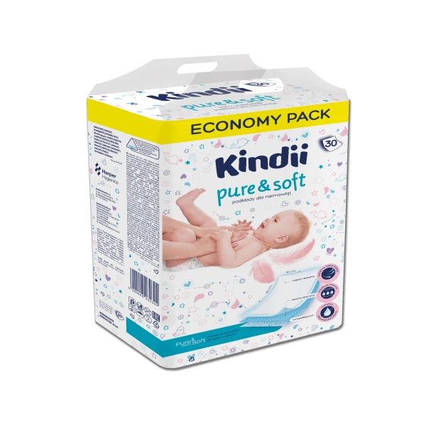 KINDII PODKŁADY PURE & SOFT 30 szt.  + PŁATKI DLA NIEMOWLĄT 60 szt. ZESTAW