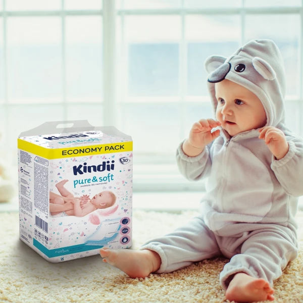 KINDII PODKŁADY PURE & SOFT 30 szt.  + PŁATKI DLA NIEMOWLĄT 60 szt. ZESTAW