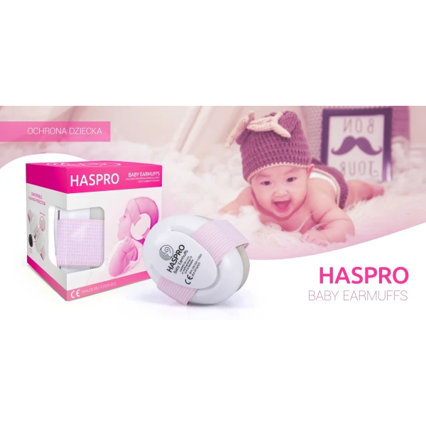 HASPRO BABY NAUSZNIKI PRZECIWHAŁASOWE OCHRONNE DLA DZIECI 0-3 LATA RÓŻOWE 
