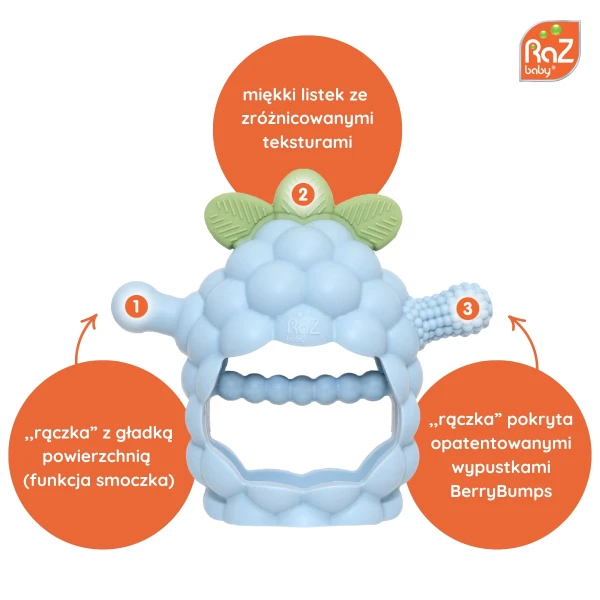 Gryzak silikonowy Razberry Grip, błękitny, RaZbaby
