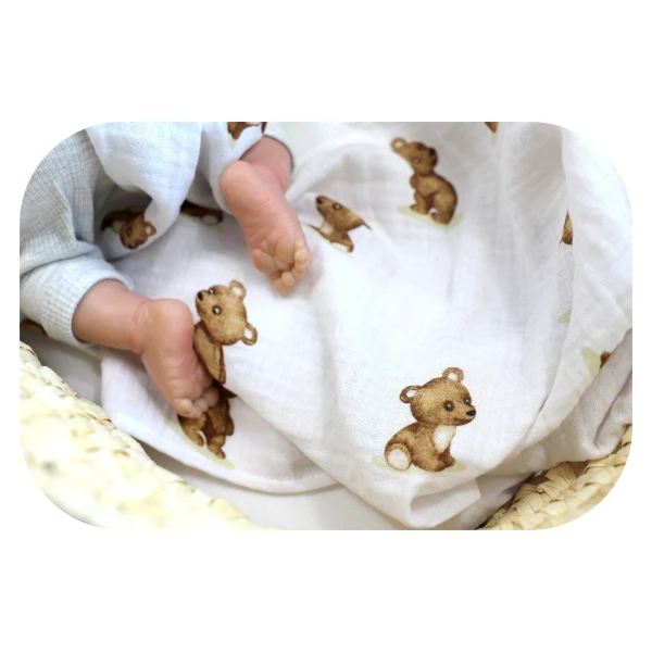 EGA KIDS PIELUSZKA MUŚLINOWA KRESZOWA OTULACZ 120/120 MISIE 1 SZTUKA