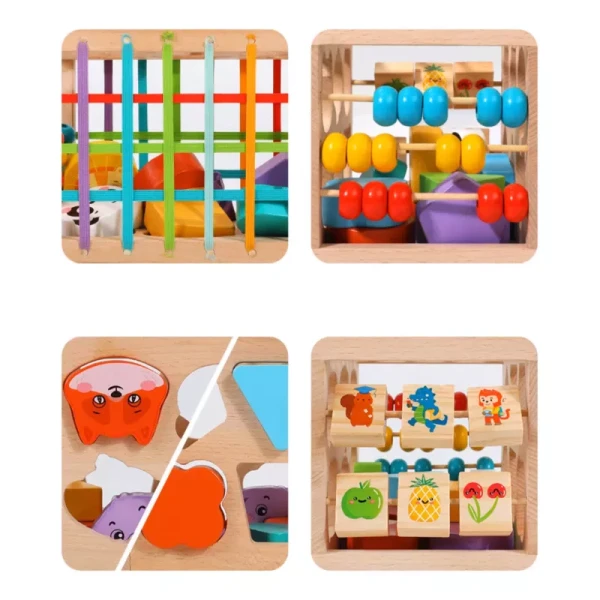 DREWNIANY SORTER KLOCKÓW KOSTKA SENSORYCZNA MONTESSORI GUMKI 12 SZT.