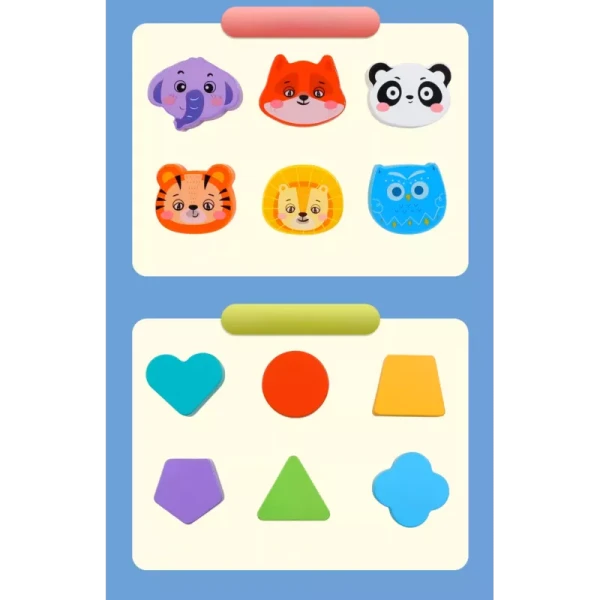 DREWNIANY SORTER KLOCKÓW KOSTKA SENSORYCZNA MONTESSORI GUMKI 12 SZT.