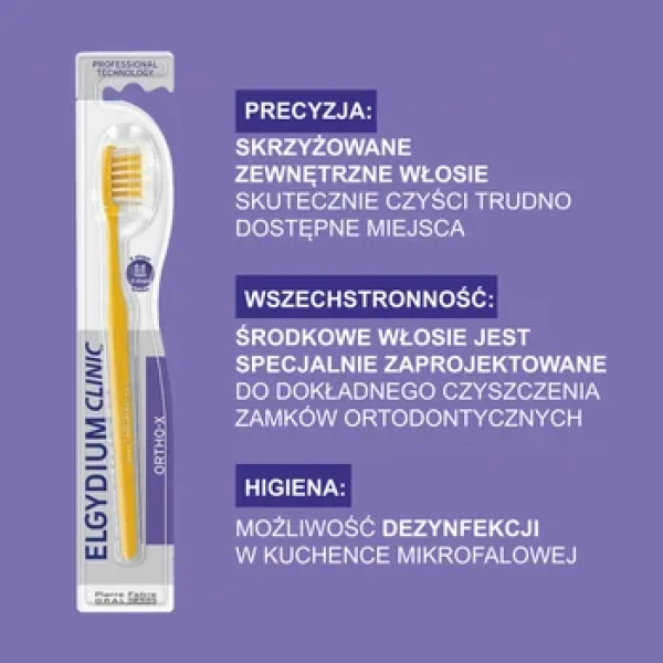 ELGYDIUM CLINIC ORTHO-X SZCZOTECZKA DO ZĘBÓW ORTODONTYCZNA ŻÓŁTA