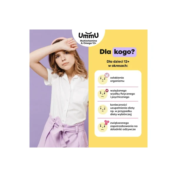 UMMU MULTIWITAMINA & OMEGA 12+ PASTYLKI ŻELOWE DO ROZGRYZANIA I ŻUCIA OWOCOWE 27