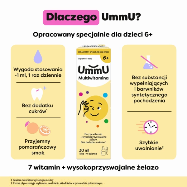 UMMU MULTIWITAMINA 6+ KROPLE DLA DZIECI POMARAŃCZOWE BEZ CUKRU 30ML