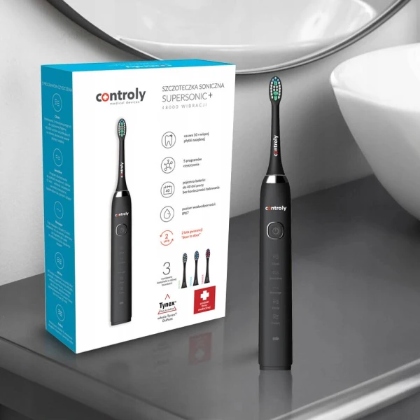 CONTROLY SUPERSONIC+ SZCZOTECZKA SONICZNA Z 3 KOŃCÓWKAMI CZARNA 1 SZT.