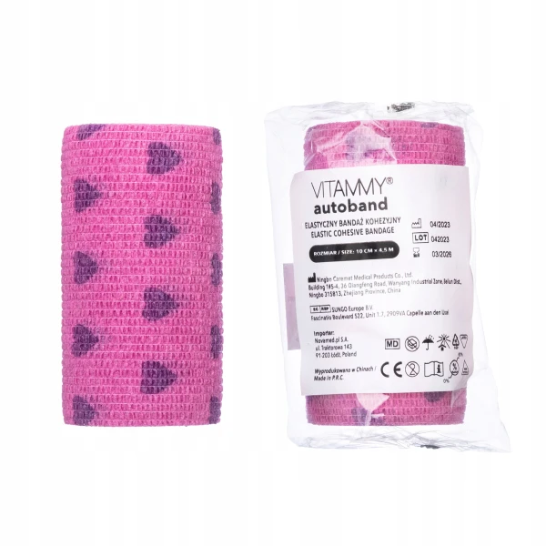 VITAMMY AUTOBAND ELASTYCZNY BANDAŻ KOHEZYJNY 10CM X 4,5 M RÓŻOWE SERDUSZKA