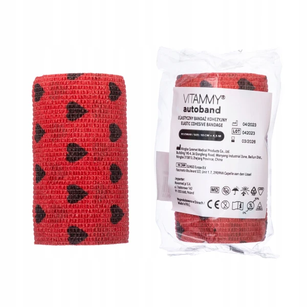 VITAMMY AUTOBAND ELASTYCZNY BANDAŻ KOHEZYJNY 10CM X 4,5 M CZARNE SERDUSZKA