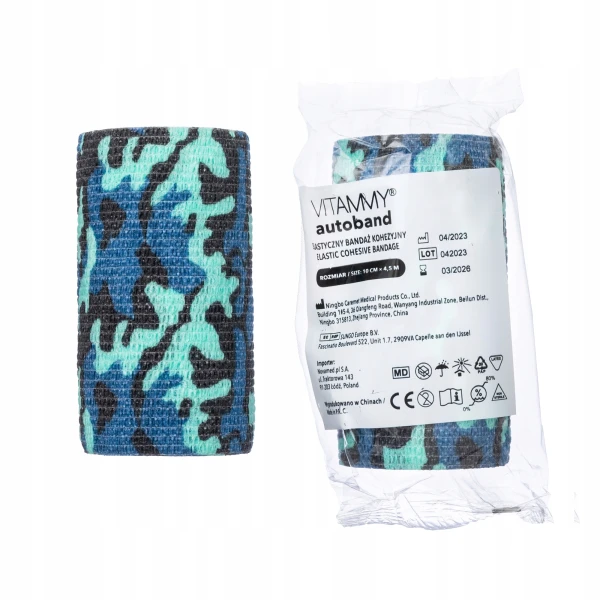 VITAMMY AUTOBAND ELASTYCZNY BANDAŻ KOHEZYJNY 10CM X 4,5 M NIEBIESKIE MORO