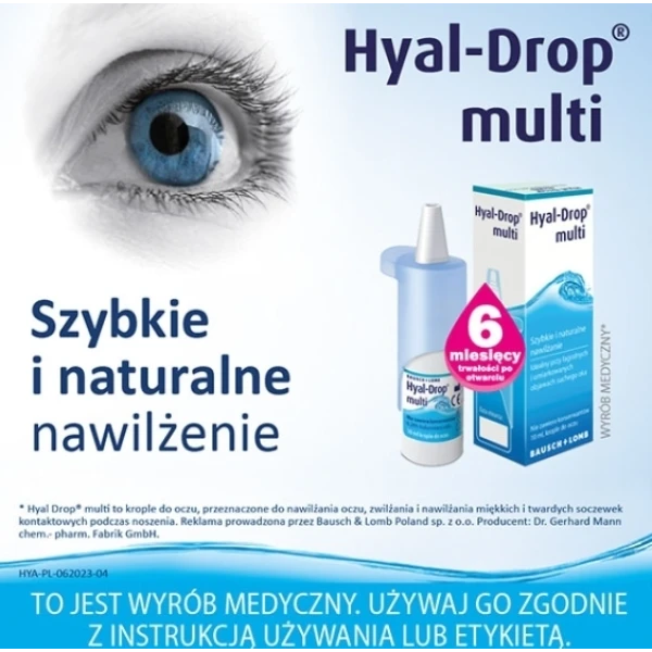 HYAL-DROP MULTI NAWILŻAJĄCE KROPLE DO OCZU 10 ML 6 MCY PO OTWARCIU