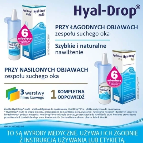 HYAL-DROP MULTI NAWILŻAJĄCE KROPLE DO OCZU 10 ML 6 MCY PO OTWARCIU