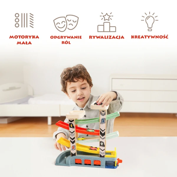 TOPBRIGHT TOR SAMOCHODOWY ZJEŻDŻALNIA Z SUPERSZYBKIMI AUTAMI 18M+