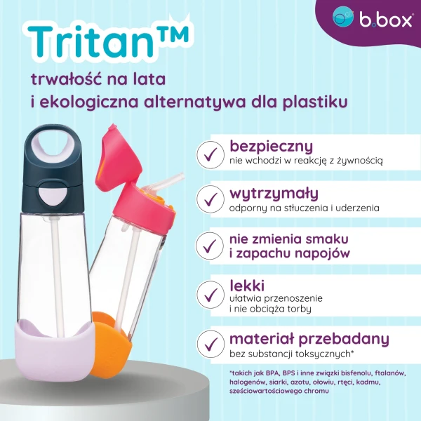 B.BOX BUTELKA NA WODĘ TRITANOWA ZE SŁOMKĄ PEACHY 600ML