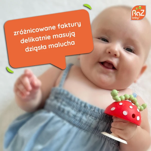  GRYZAK CHOMPY Z PRZYSSAWKĄ, CZERWONY GRZYBEK, RAZBABY