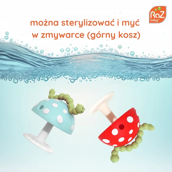 GRYZAK CHOMPY Z PRZYSSAWKĄ, CZERWONY GRZYBEK, RAZBABY