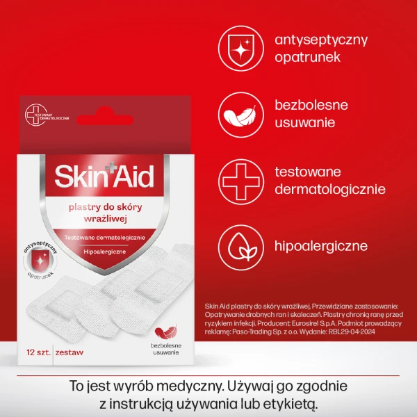 SKIN AID ZESTAW PLASTRÓW DO SKÓRY WRAŻLIWEJ 12SZT