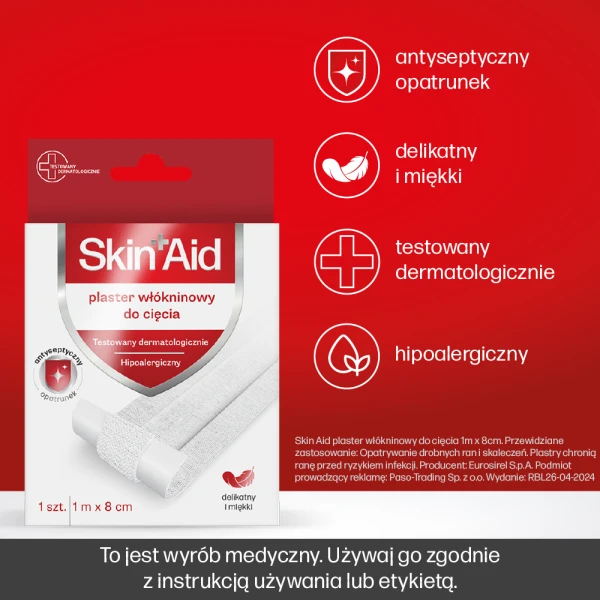 SKIN AID PLASTER WŁÓKNINOWY DO CIĘCIA 1M x 8CM 