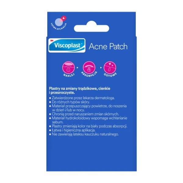 VISCOPLAST ACNE PATCH HYDROKOLOIDOWE PLASTRY NA ZMIANY TRĄDZIKOWE 15SZT.