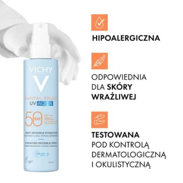 VICHY UV AQUA OCHRONNA MGIEŁKA PRZECIWSŁONECZNA DO TWARZY I CIAŁA SPF50 