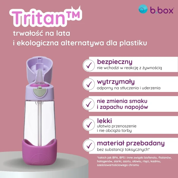 B.BOX BUTELKA TRITANOWA ZE SŁOMKĄ 450 ML SUGAR PLUM