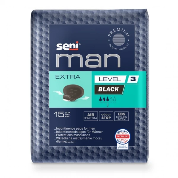 SENI CARE MAN EXTRA LEVEL3 BLACK WKŁADKI UROLOGICZNE DLA MĘŻCZYZN 15SZT