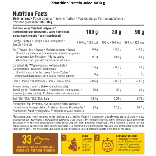 7 NUTRITION PROTEIN JUICE HYDROLIZAT BIAŁKA WOŁOWEGO PINACOLDA 1000 G 