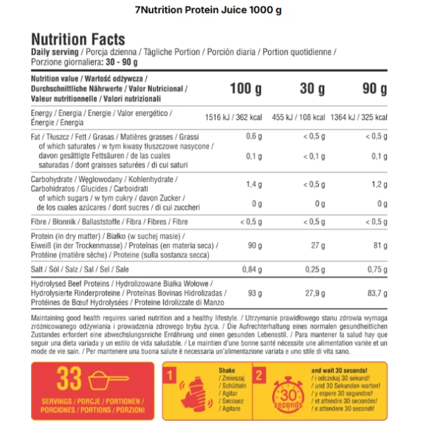 7 NUTRITION PROTEIN JUICE HYDROLIZAT BIAŁKA WOŁOWEGO MANGO-ANANAS 1000 G 