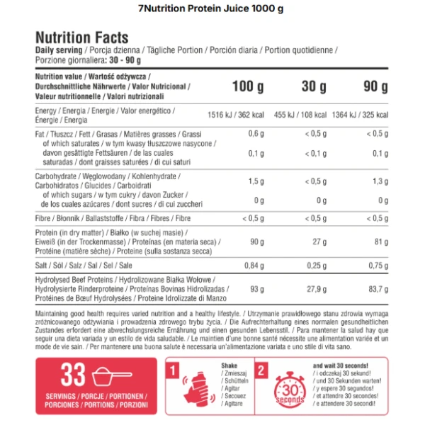 7 NUTRITION PROTEIN JUICE HYDROLIZAT BIAŁKA WOŁOWEGO TRUSKAWKA-ARBUZ 1000 G 