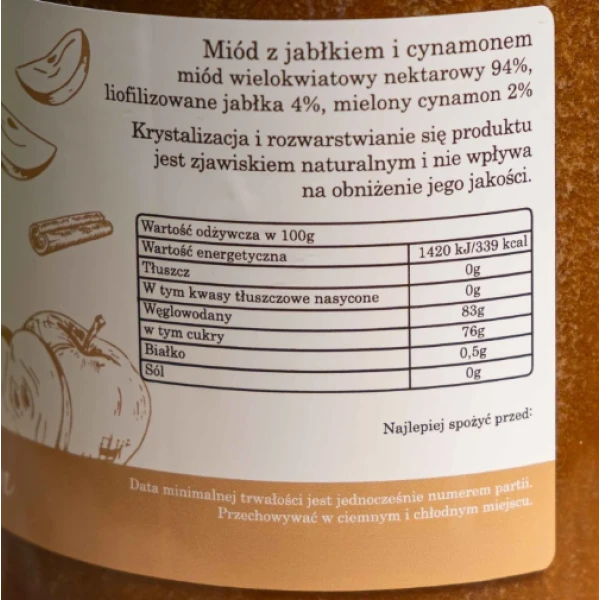 PASIEKA RODZINNA MIÓD WIELOKWIATOWY Z JABŁKIEM I CYNAMONEM 1150 G 