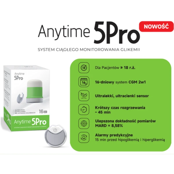 ANYTIME 5PRO 2W1 SYSTEM CIĄGŁEGO MONITOROWANIA GLIKEMII 2 W 1 GENEXO
