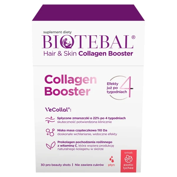 BIOTEBAL HAIR&SKIN COLLAGEN BOOSTER LYCHEE 30 SASZETEK Z PŁYNEM