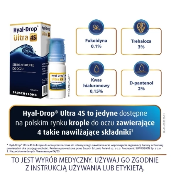 HYAL-DROP ULTRA 4S STERYLNE KROPLE DO OCZU BEZ KONSERWANTÓW 10 ML