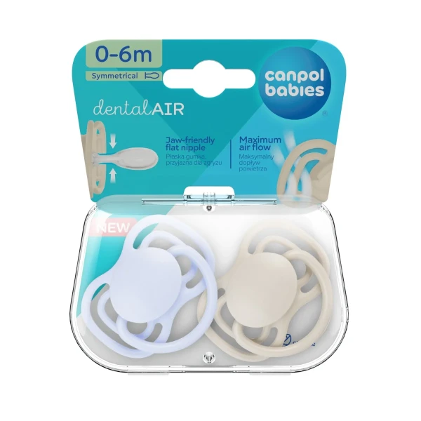 CANPOL SMOCZEK SILIKONOWY SYMETRYCZNY DENTAL AIR 0-6m NIEBIESKI BIAŁY 2SZT