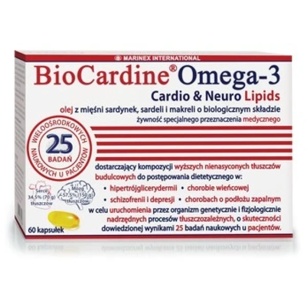 BIOCARDINE OMEGA-3 CARDIO & NEURO LIPIDS OLEJ 60 KAPSUŁEK