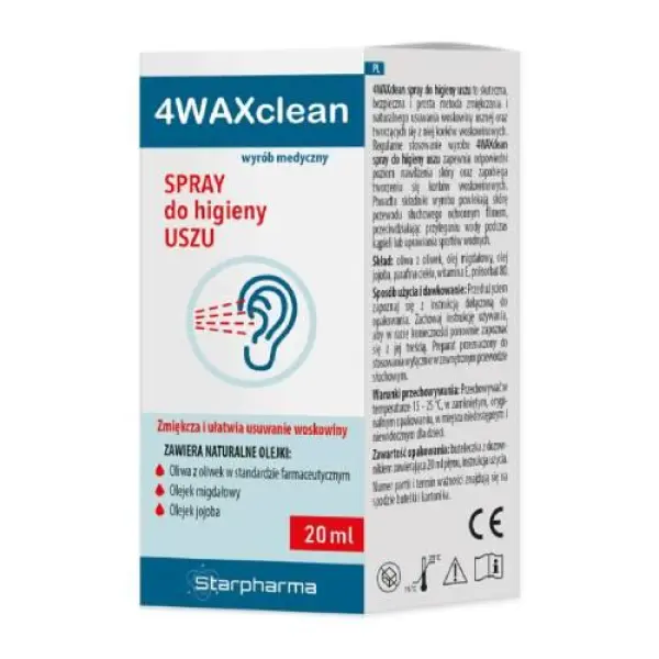 4WAXCLEAN SPRAY DO HIGIENY USZU UŁATWIA USUWANIE WOSKOWINY 20 ML