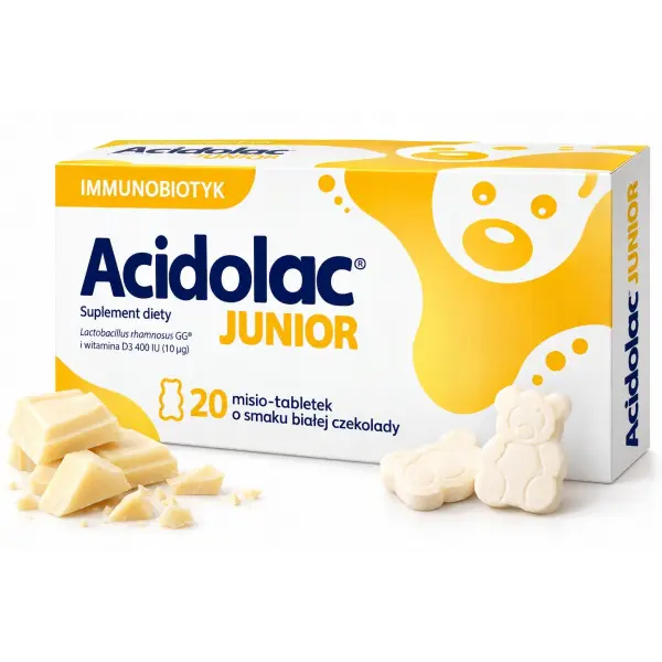 ACIDOLAC JUNIOR PROBIOTYK 20 MISIO-TABLETEK O SMAKU BIAŁEJ CZEKOLADY