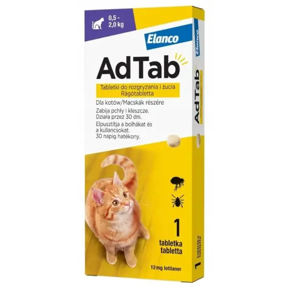 AdTab tabletki na odrobaczenie dla kotów o masie ciała 0,5-2 KG 1 szt.